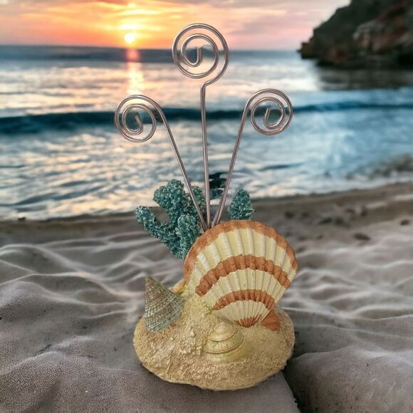 Seashell Shell Wire Picture Holder Memos Post Card Recipe Notes Beachy Coastal. - Picture 11 of 14